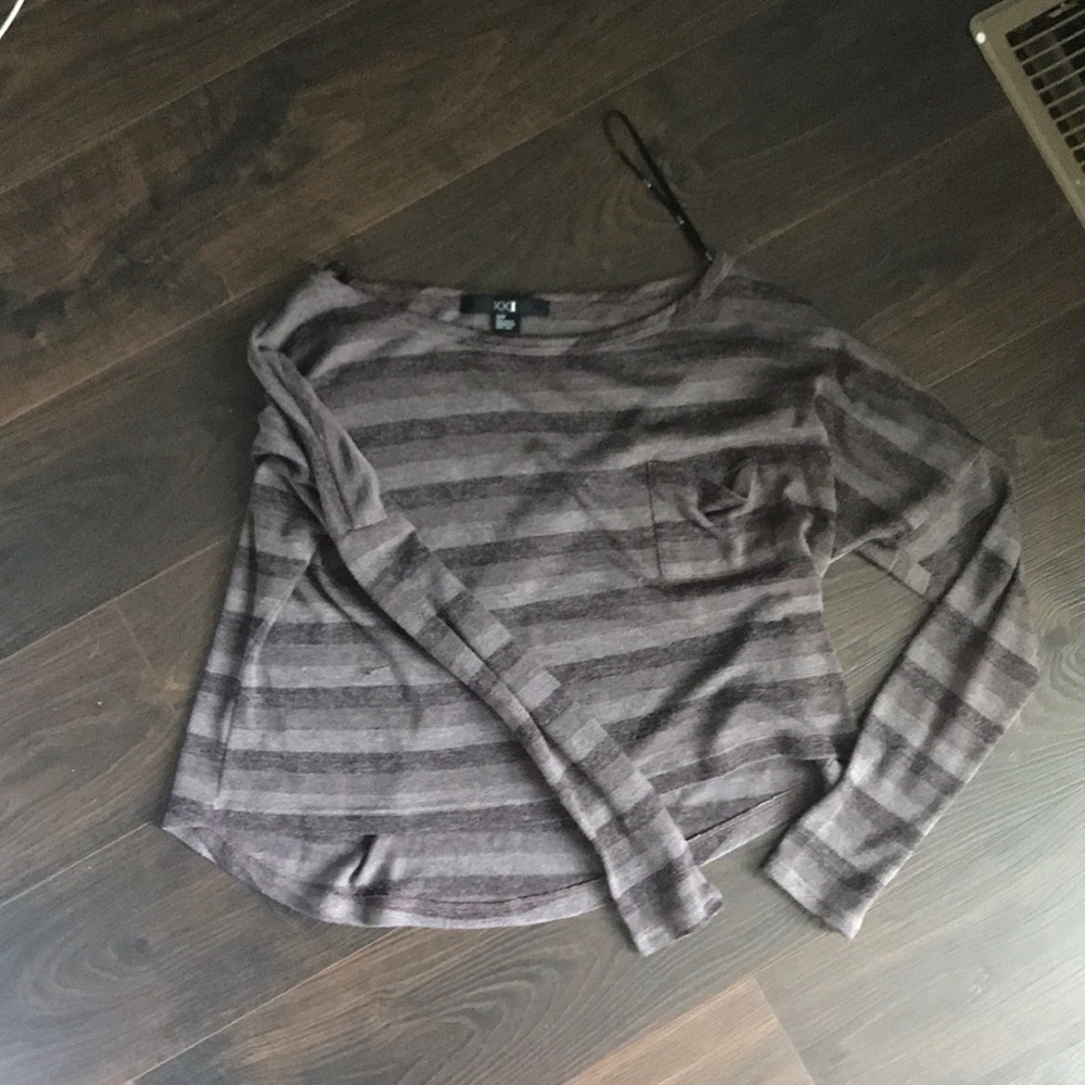 Brown Striped Long Sleeve Crop Top